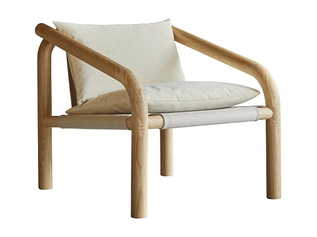 Poltrona in rovere massello chiaro e tessuto écru