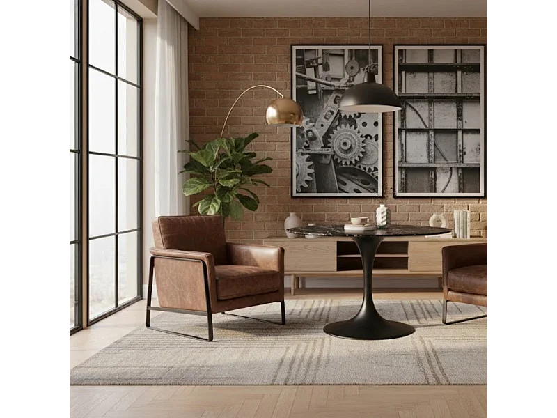 Circe, Tavolo fisso con top in ceramica Marmo nero (120cm X 120cm H. 76cm)