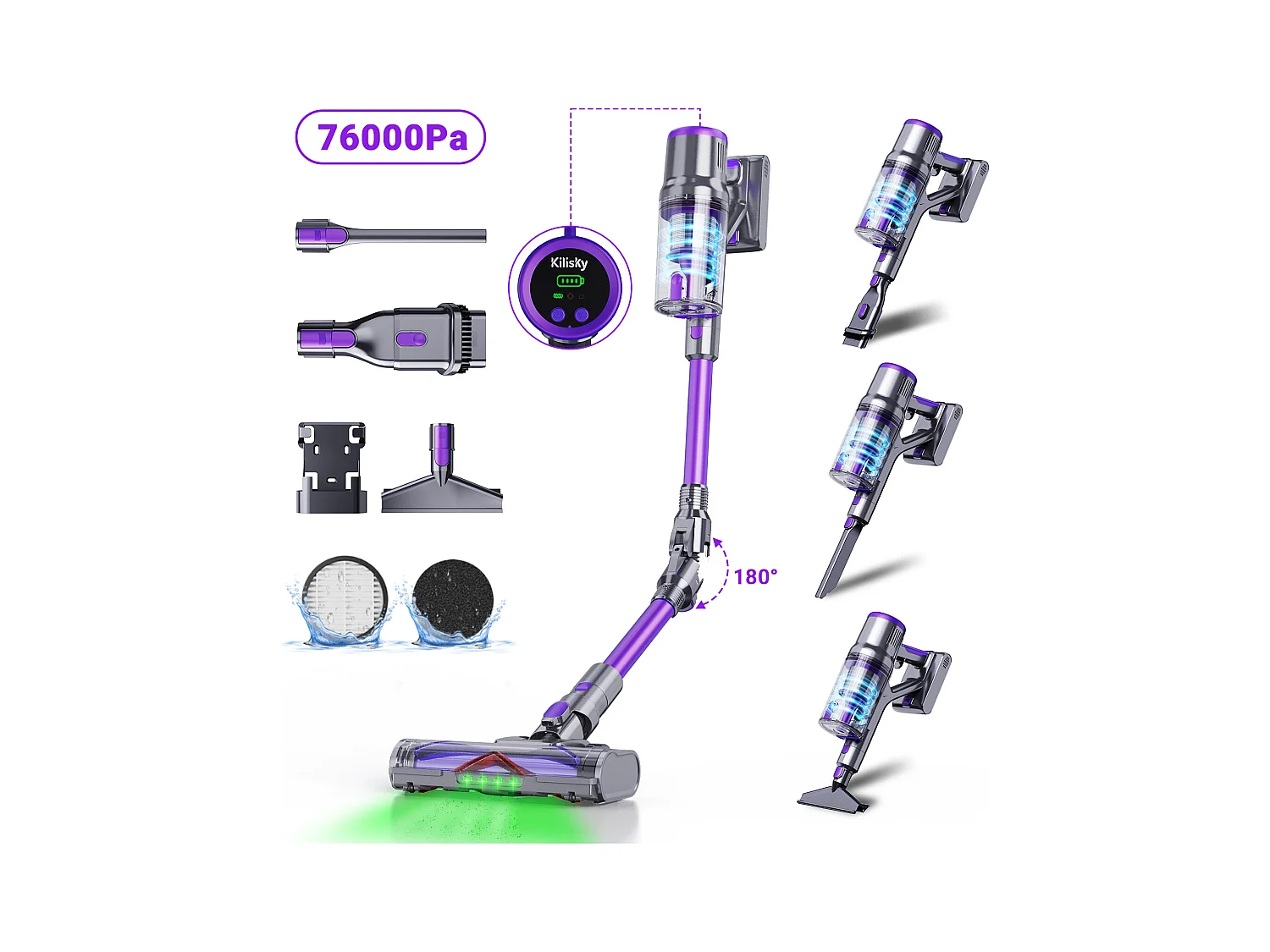 Aspirateur Balai Sans Fil - KILISKY - 700W - Écran Tactile - 65 min Autonomie - Filtre HEPA