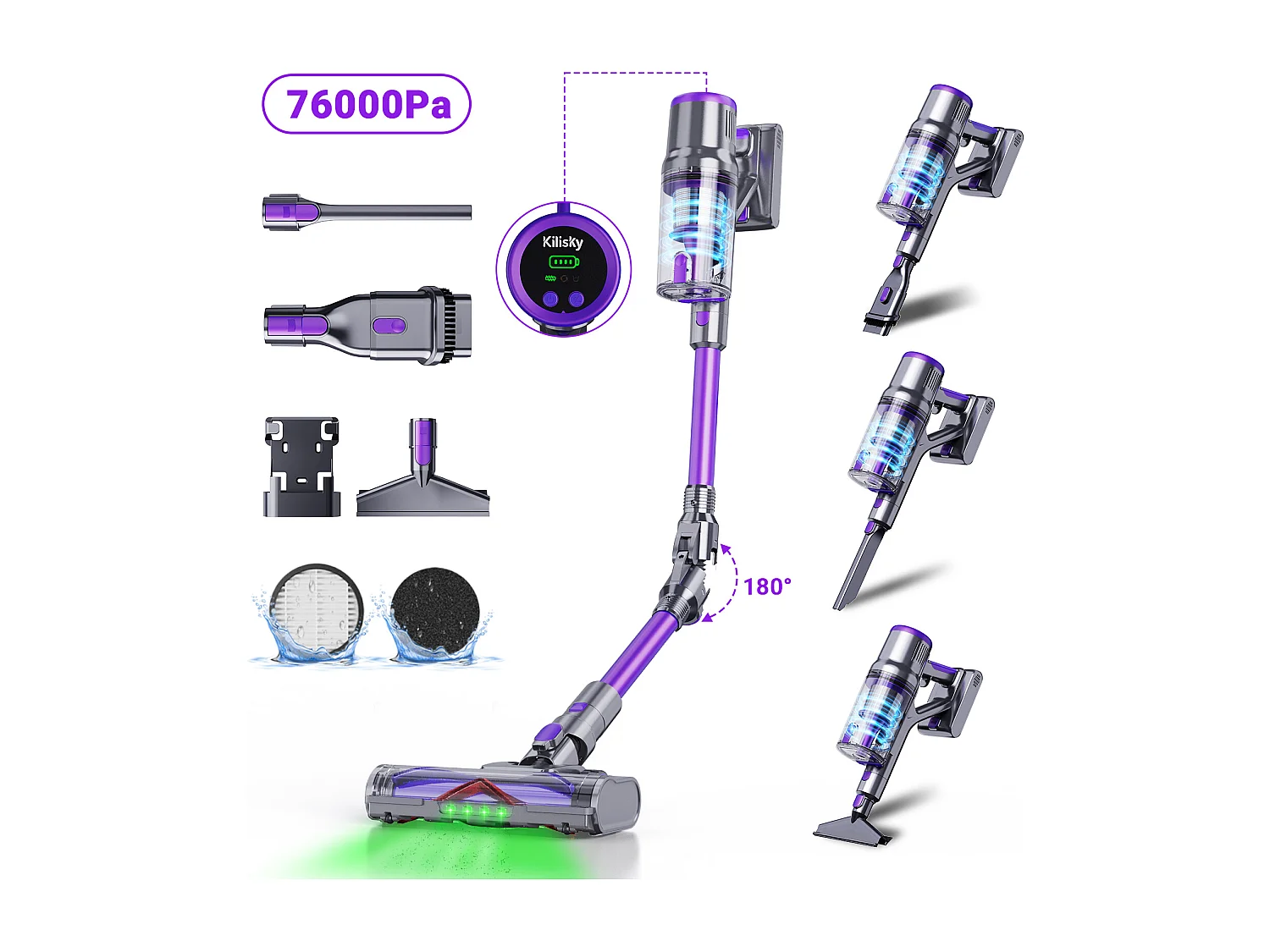 Aspirateur Balai Sans Fil - KILISKY - 700W - Écran Tactile - 65 min Autonomie - Filtre HEPA