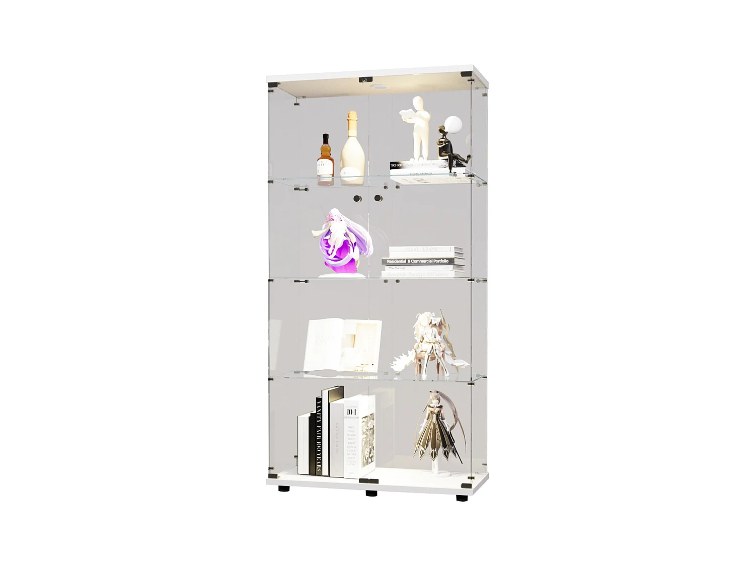 Vitrine en Verre, Vitrine Armoire pour Collection avec Portes, Éclairage LED, 2 portes 4 étages, 80.5×36.5×164cm, Blanc