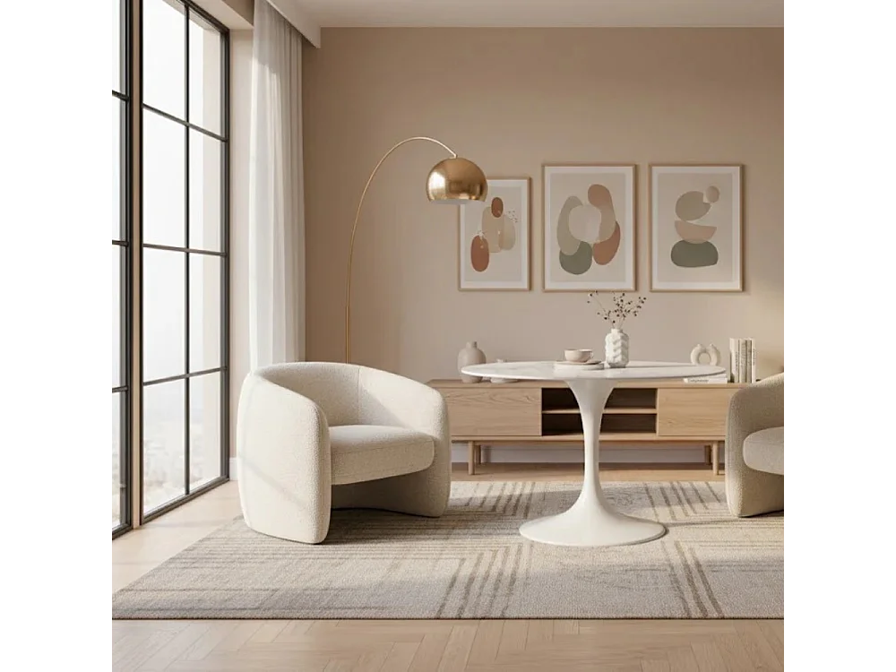 Circe, Tavolo fisso con top in ceramica Marmo bianco (120cm X 120cm H. 76cm)