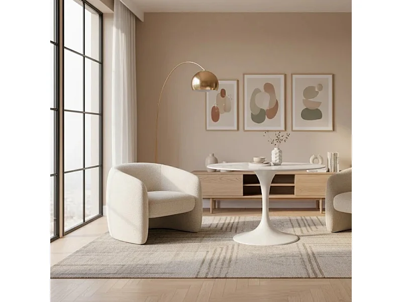 Circe, Tavolo fisso con top in ceramica Marmo bianco (120cm X 120cm H. 76cm)