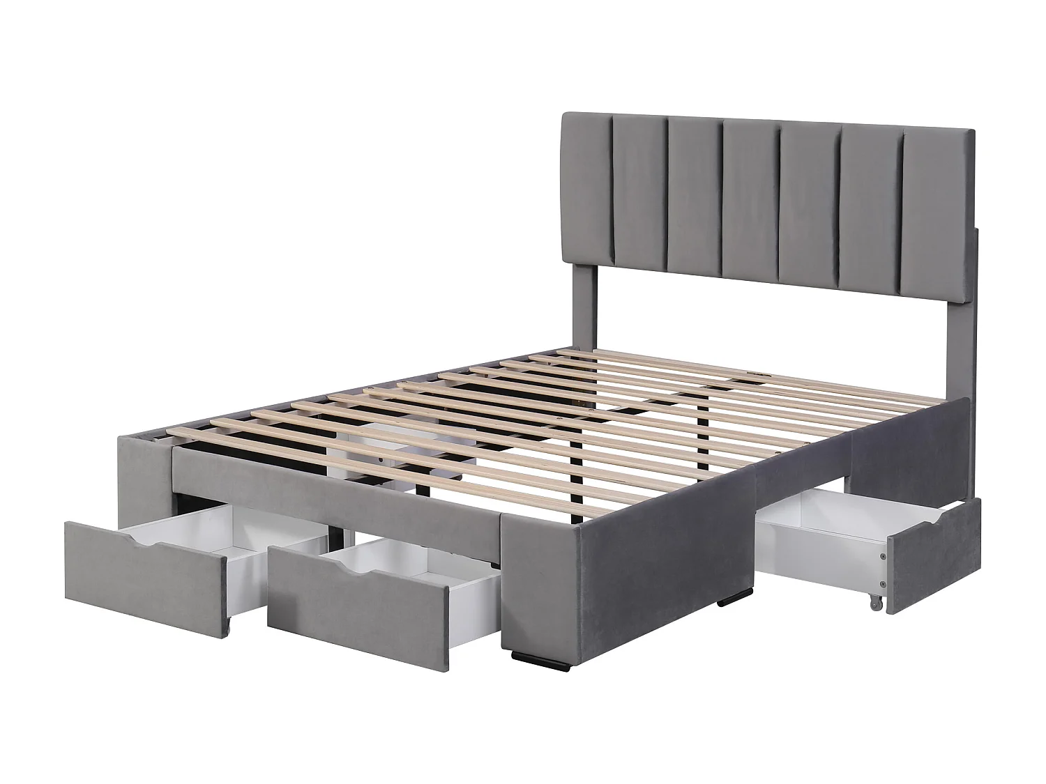 Tweepersoonsbedden 140x200 cm - Polsterbed Met Hoofdbord En 4 Lades - Bed Met Opbergruimte Voor Kleding En Beddengoed - Hout - Grijs