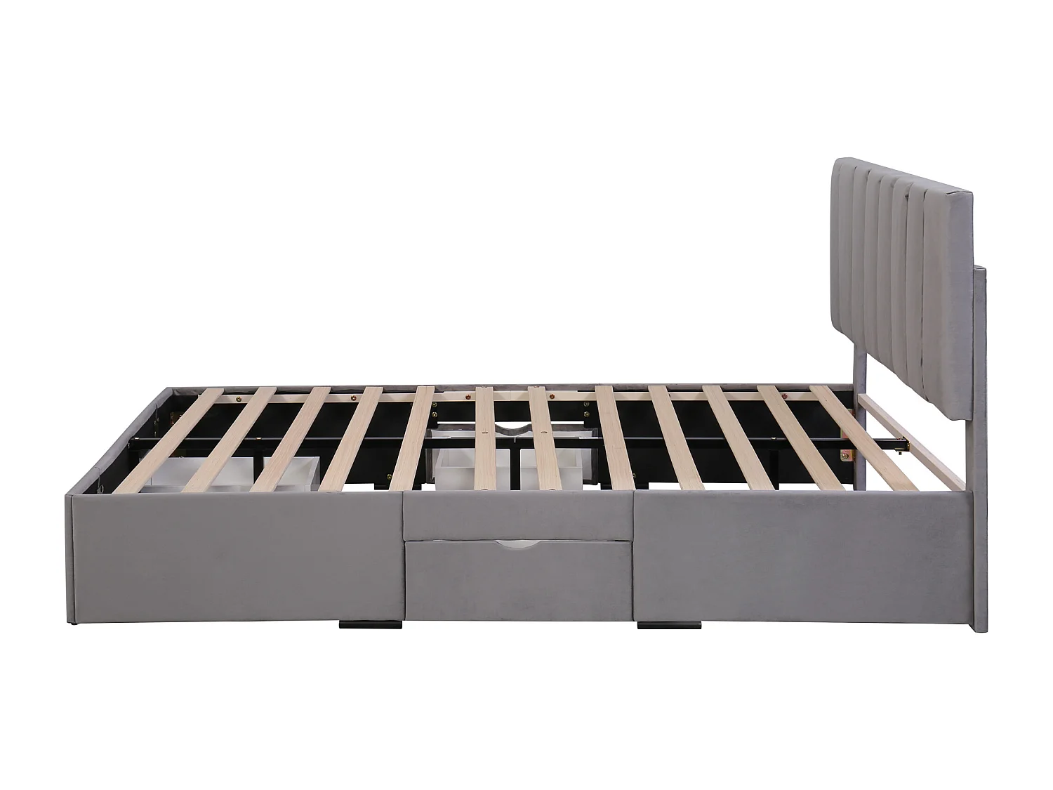 Tweepersoonsbedden 160x200 cm - Polsterbed Met Hoofdbord En 4 Lades - Bed Met Opbergruimte Voor Beddengoed En Kleding - Hout - Grijs
