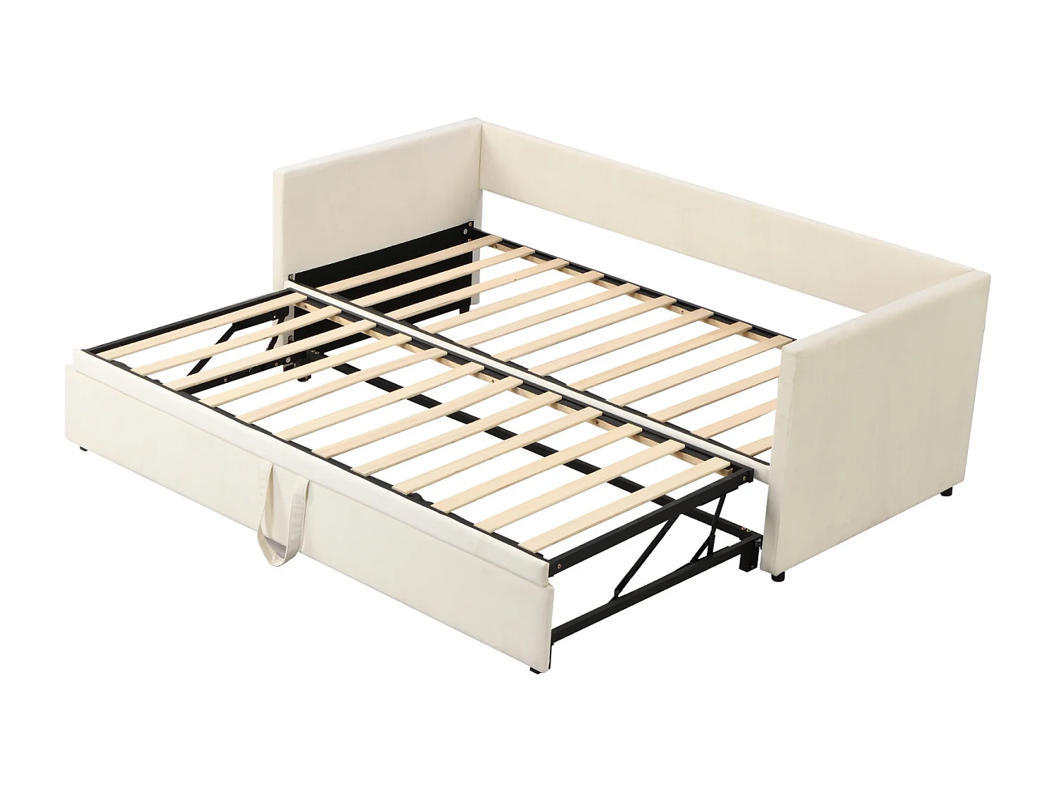 Lit gigogne 90 x 200 cm - velours - Beige - Canapé-lit extensible avec sommiers à lattes - style scandinave