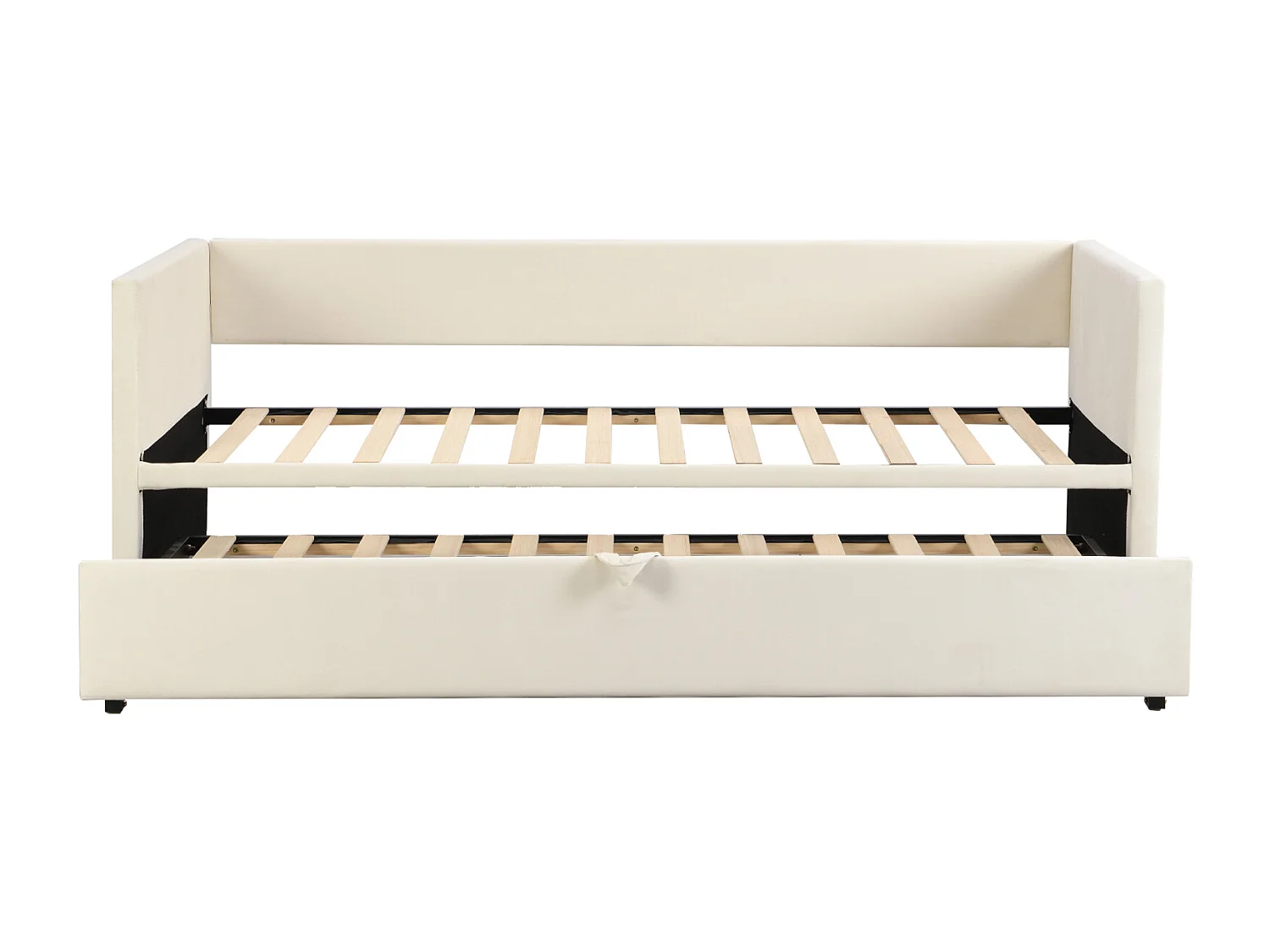 Lit gigogne 90 x 200 cm - velours - Beige - Canapé-lit extensible avec sommiers à lattes - style scandinave