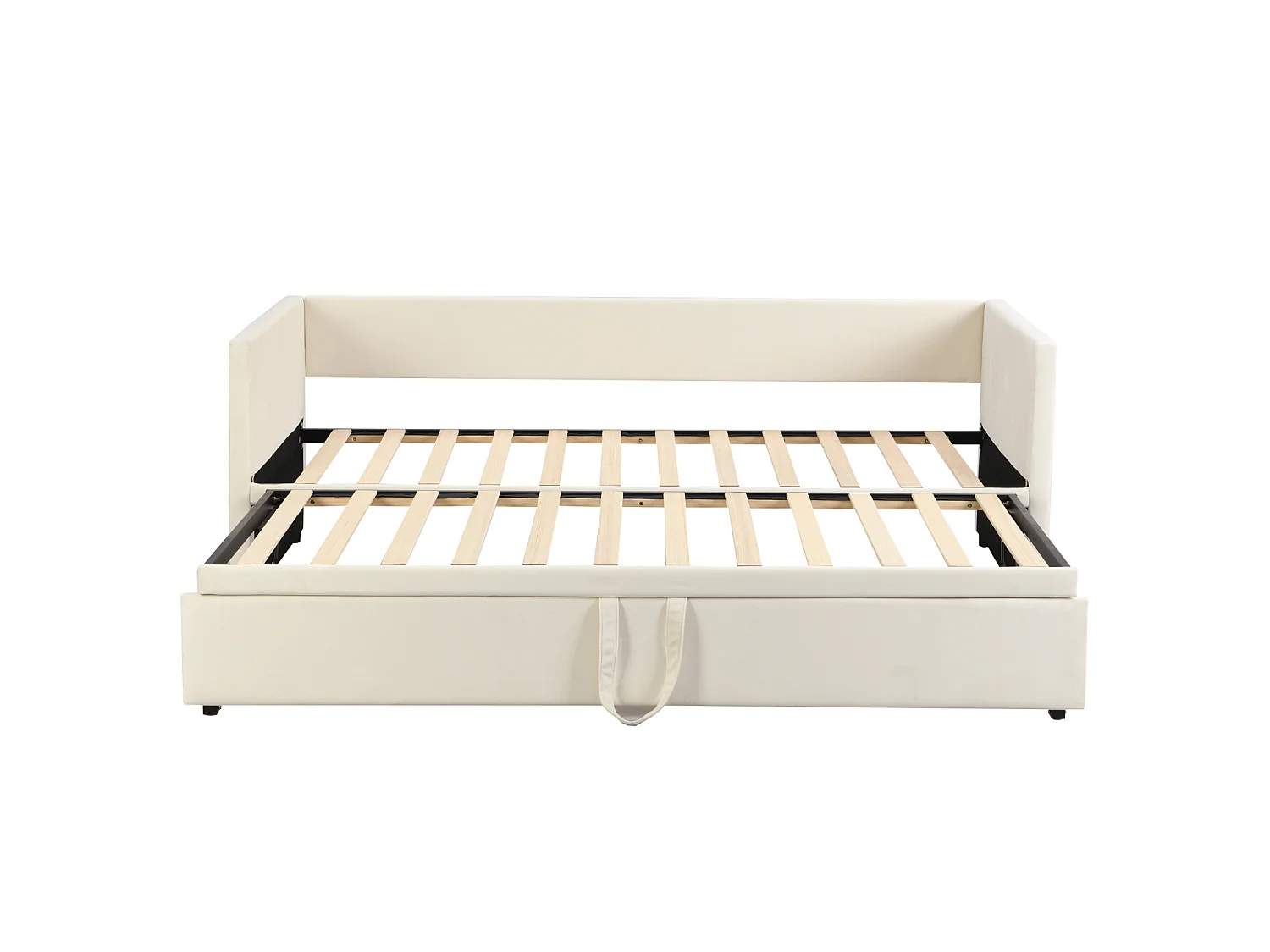 Lit gigogne 90 x 200 cm - velours - Beige - Canapé-lit extensible avec sommiers à lattes - style scandinave