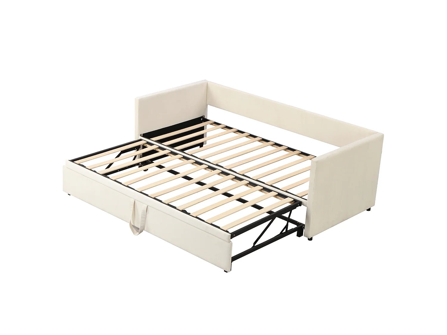 Lit gigogne 90 x 200 cm - velours - Beige - Canapé-lit extensible avec sommiers à lattes - style scandinave