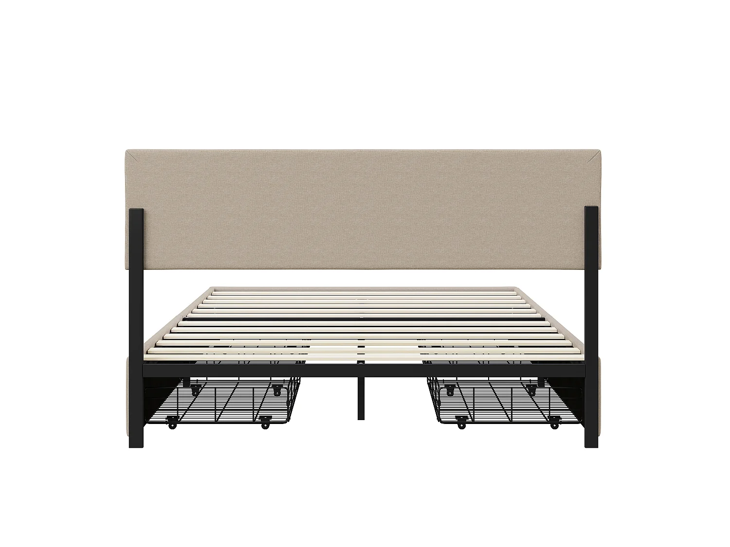 Cama de 160x200cm - com LED e 4 gavetas - Roupa de cama - Cabeceira regulável em altura - Estrado de ripas - Bege