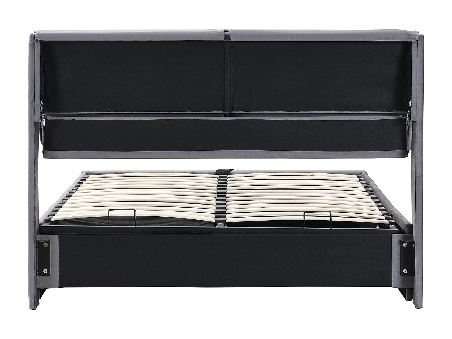 Lit coffre moderne 140 x 190 cm, 3 tiroirs, sommier à lattes, tête de lit, velours gris, sans matelas