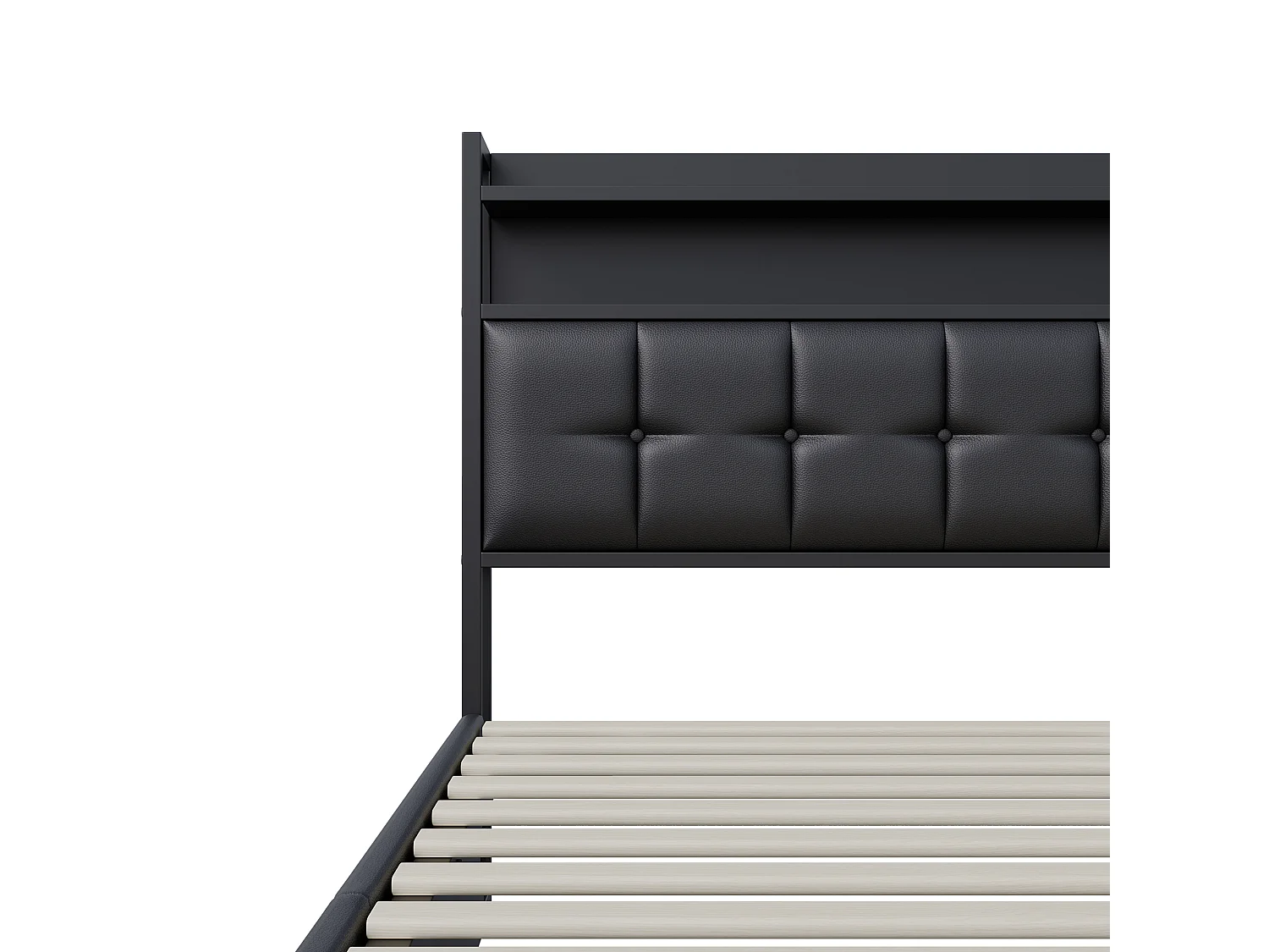 Lit Coffre 140 x 200 - avec LED et Charge USB - Tete de lit avec Compartiment de Rangement - tissu en PU - Noir