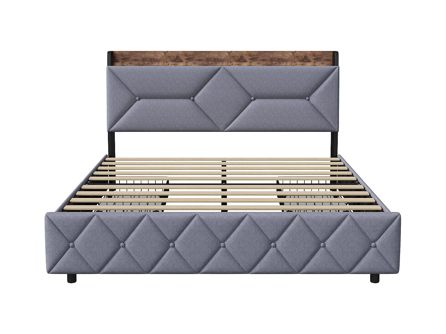 Lit Double 140x200, Cadre de Lits avec 4 tiroirs et sommier à Lattes, Ports USB et Type-C, Rangement sous Le lit