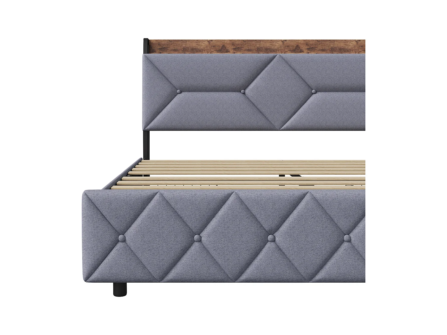 Lit Double 140x200, Cadre de Lits avec 4 tiroirs et sommier à Lattes, Ports USB et Type-C, Rangement sous Le lit