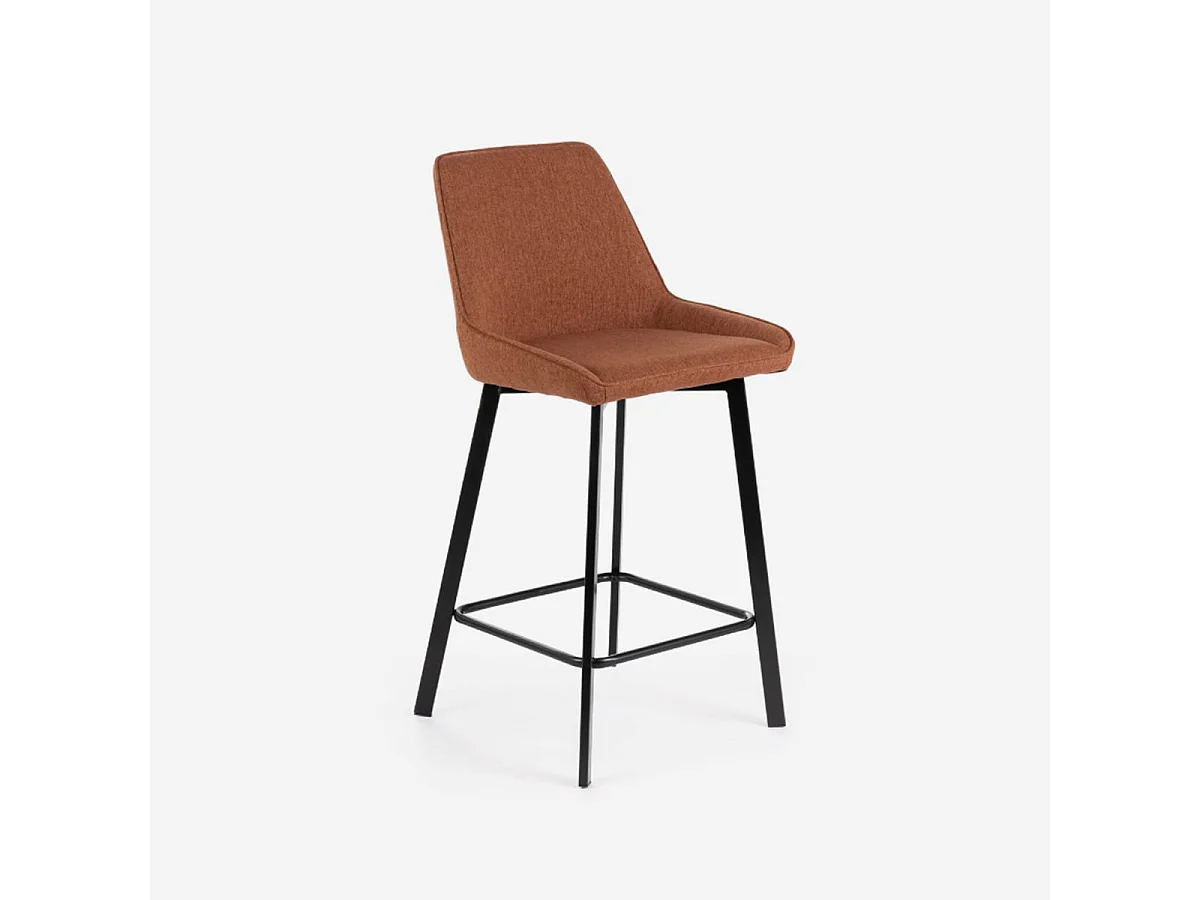 Set de 2 Taburetes de Bar Contemporáneos en Microfibra de Poliéster con Patas de Metal Negro Mate y Reposapiés