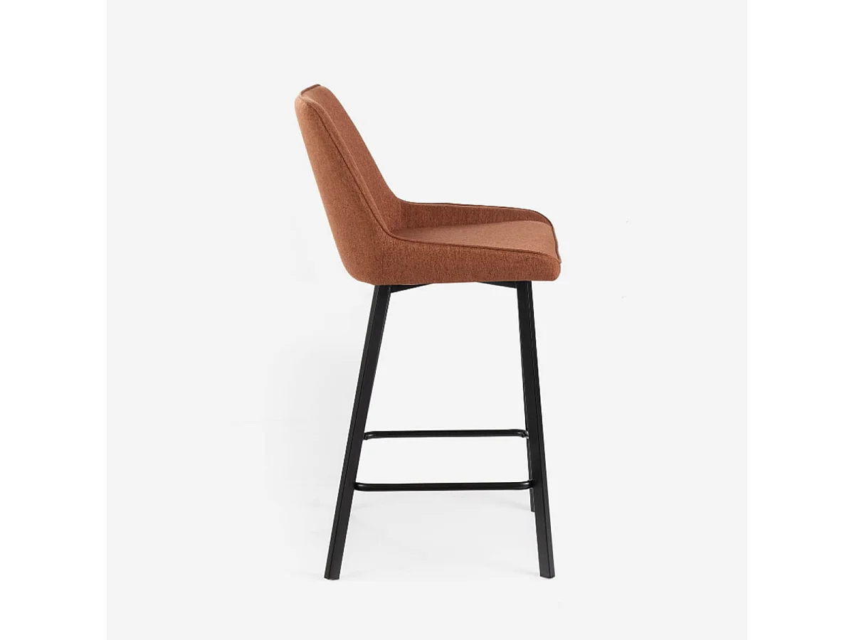 Set de 2 Taburetes de Bar Contemporáneos en Microfibra de Poliéster con Patas de Metal Negro Mate y Reposapiés