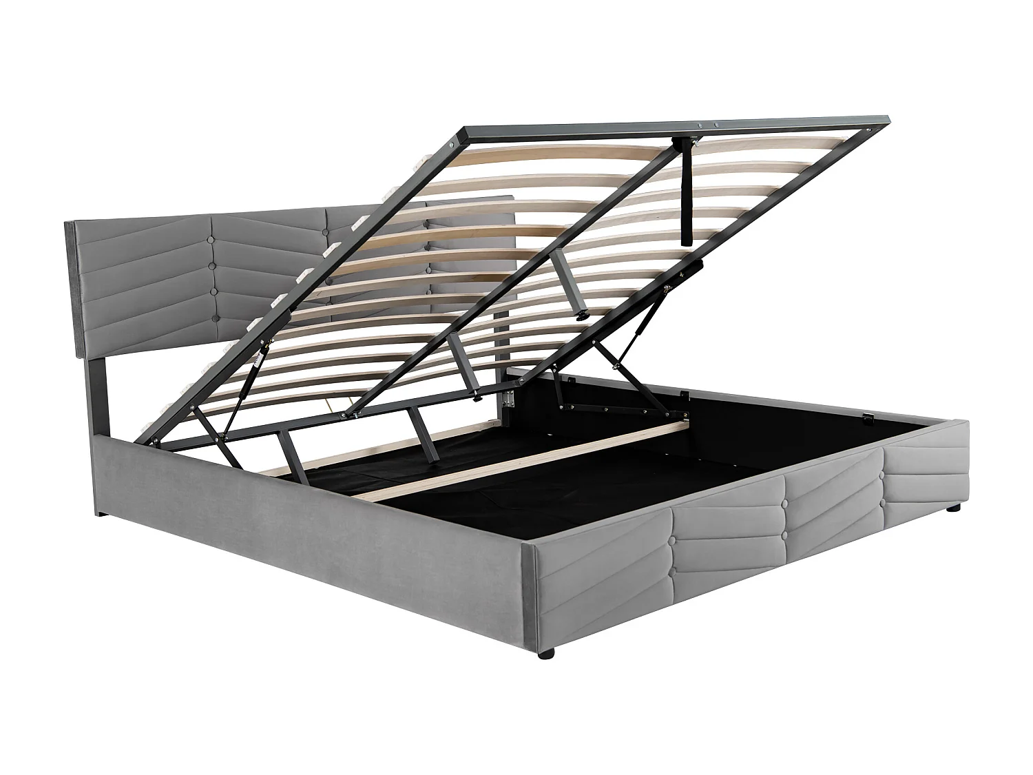 Lit coffre double 160 x 200 cm, lit continental, tête de lit réglable en hauteur, velours gris, sans matelas