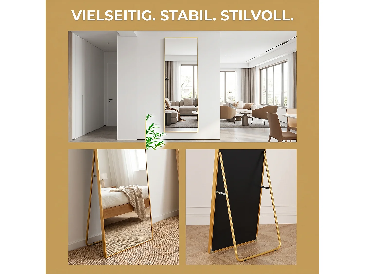 Vrijstaande spiegel - Metalen frame - 162 x 53 cm - Verstelbare kantelhoek - Voor woonkamer of kleedkamer