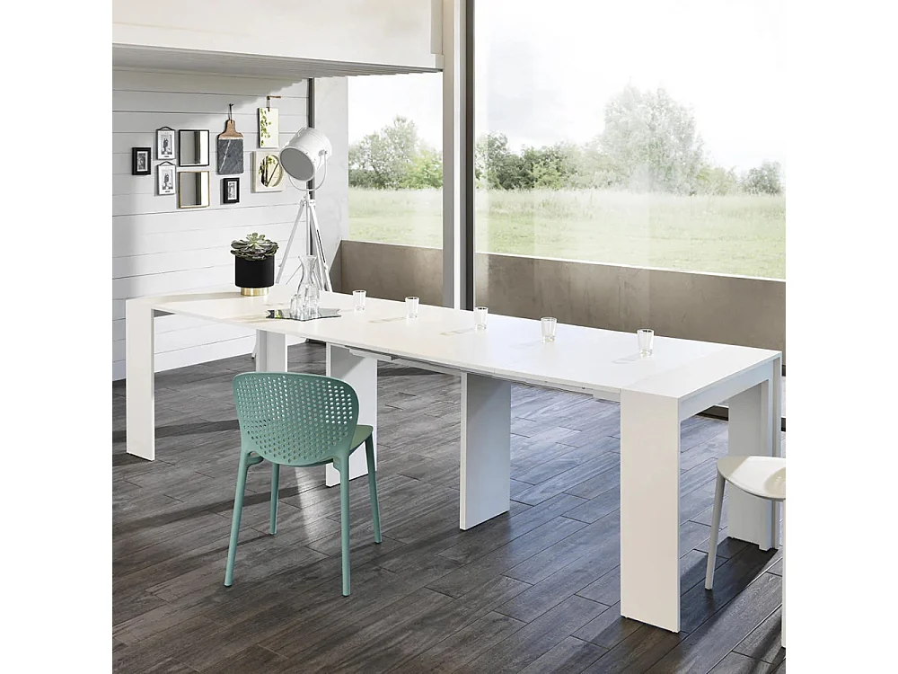 Consola extensible ahorraespacio en MDF antirrayaduras Made in Italy Nivara - Blanco