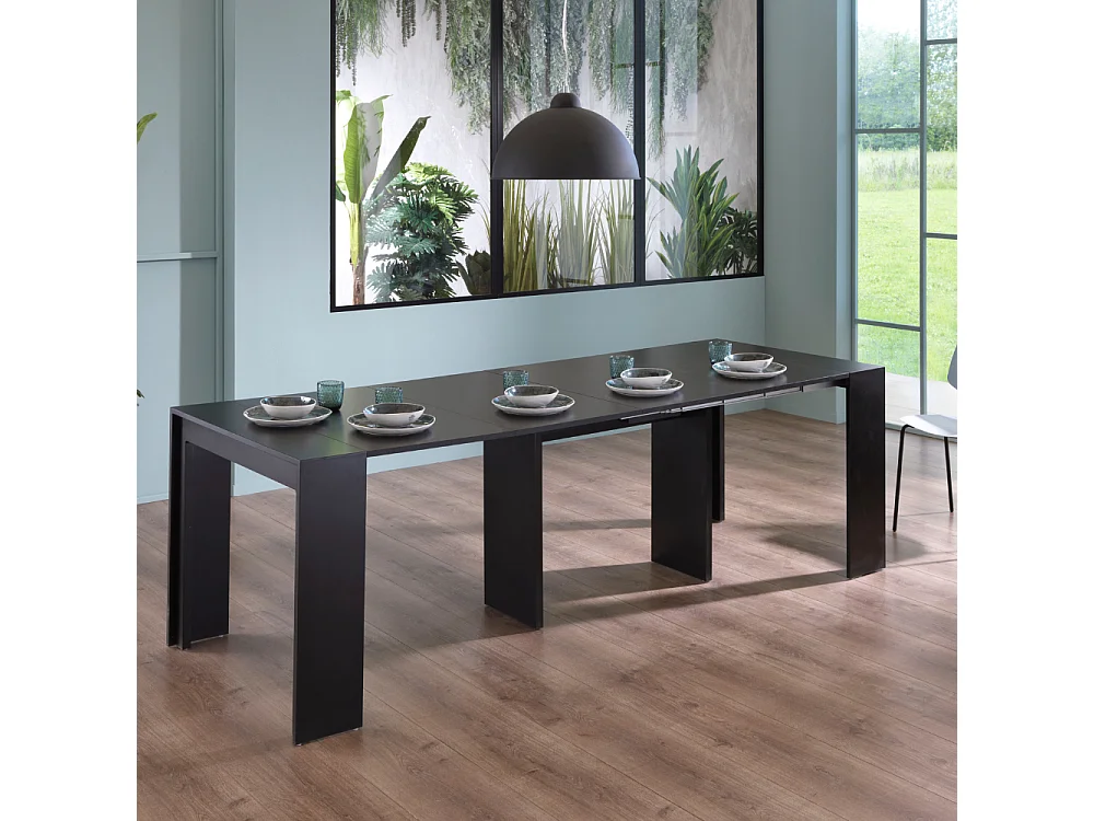 Consola extensible ahorraespacio en MDF antirrayaduras Made in Italy Nivara - Negro
