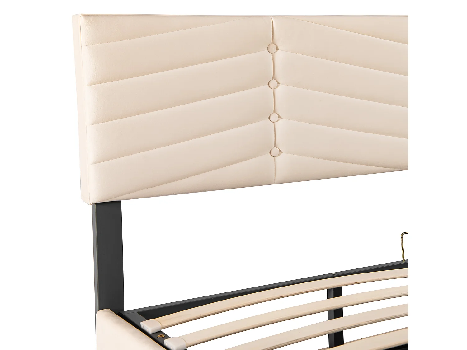 Lit coffre double 180 x 200 cm, lit continental, tête de lit réglable en hauteur, velours beige, sans matelas