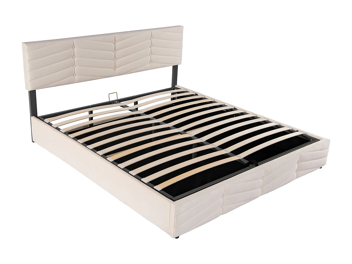 Lit coffre double 180 x 200 cm, lit continental, tête de lit réglable en hauteur, velours beige, sans matelas