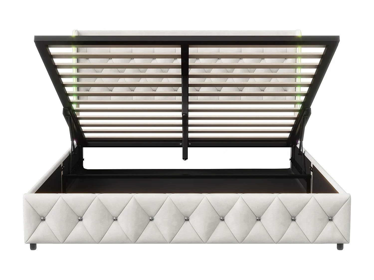 Opbergbed 160 x 200 cm - LED-verlichting - USB- en Type-C-oplaadmogelijkheid - Fluweel - Beige - Gestoffeerd tweepersoonsbed met opbergruimte en hoofdbord