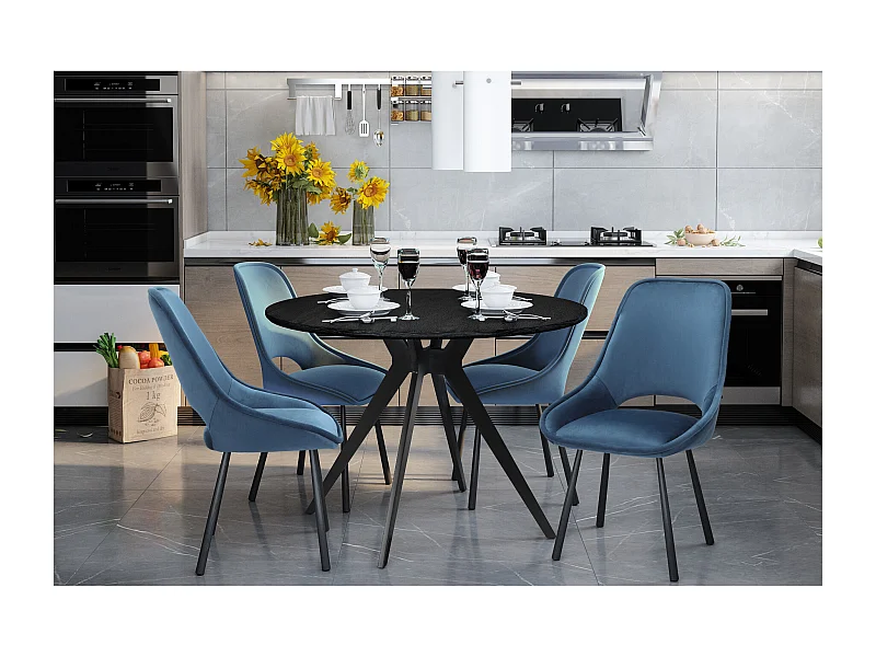 Eliza | Chaise de salle à manger en velours bleu foncé avec pieds en métal noir - Lot de 2