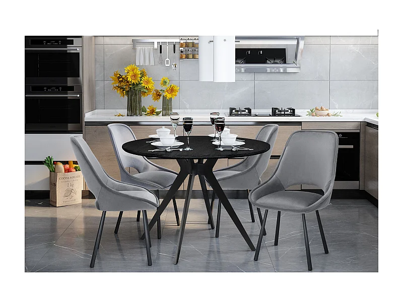 Eliza | Eetkamerstoel in lichtgrijs fluweel met zwarte metalen poten - Set van 2