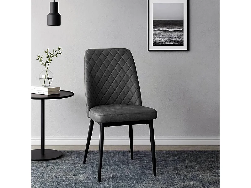Sedia da sala pranzo Alma in microfibra nabuk grigio scuro con gambe in metallo nero