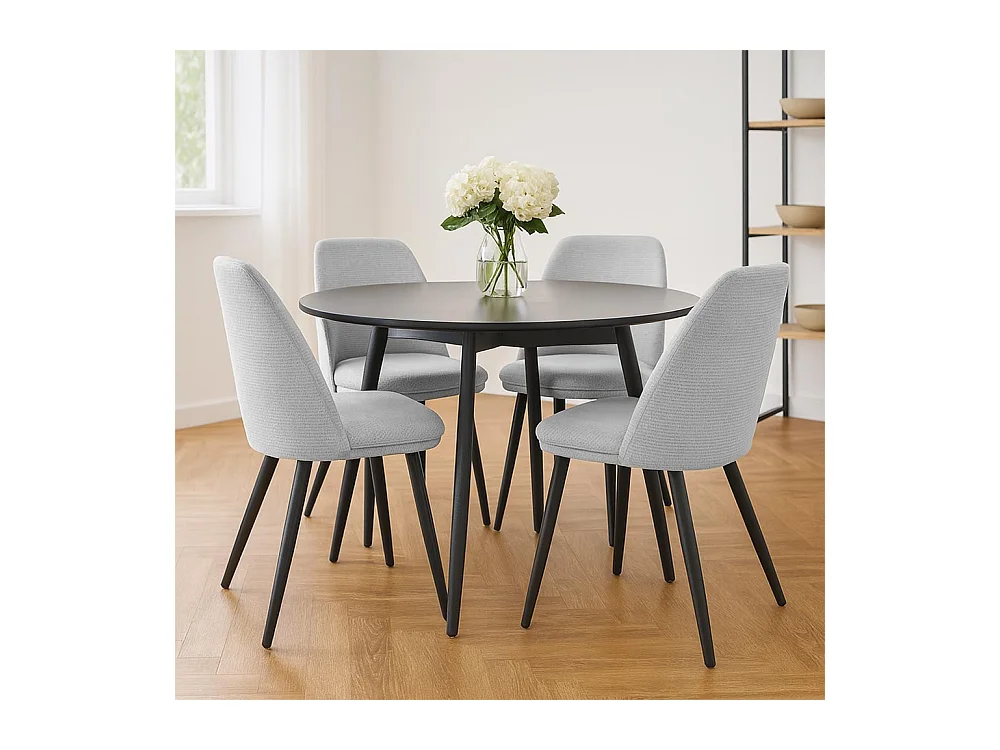 Chaise de salle à manger Kety en microfibre gris clair avec pieds en métal noir