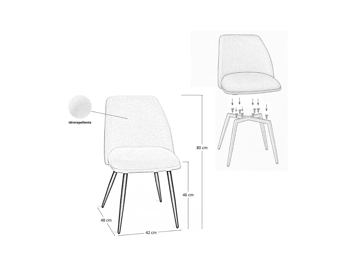 Chaise de salle à manger Kety en microfibre gris clair avec pieds en métal noir