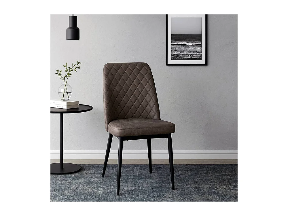 Chaise de salle à manger Alma en microfibre nubuck marron avec pieds en métal noir