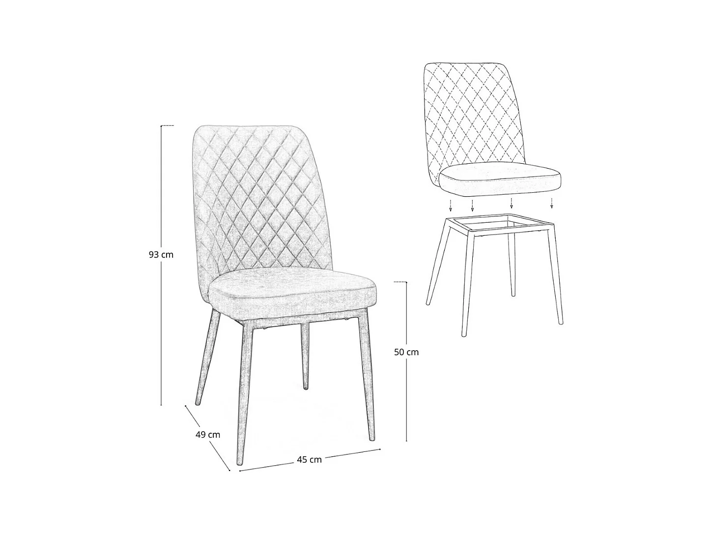 Chaise de salle à manger Alma en microfibre nubuck marron avec pieds en métal noir