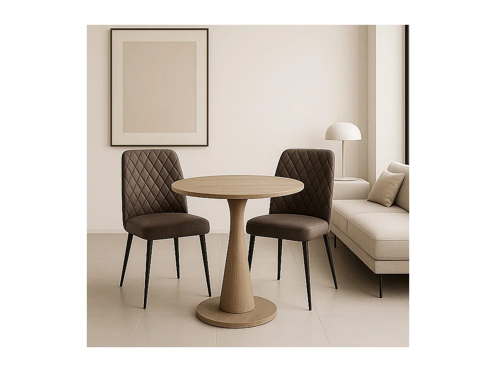 Chaise de salle à manger Alma en microfibre nubuck marron avec pieds en métal noir