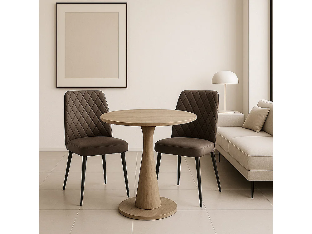 Chaise de salle à manger Alma en microfibre nubuck marron avec pieds en métal noir