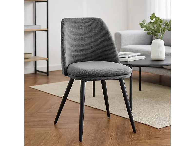 Sedia da sala pranzo Kety in microfibra colore grigio scuro con gambe in metallo nero