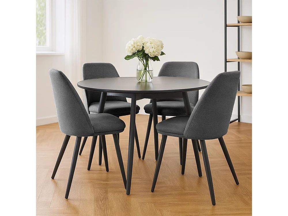 Kety eetkamerstoel in donkergrijze microvezel met zwarte metalen poten