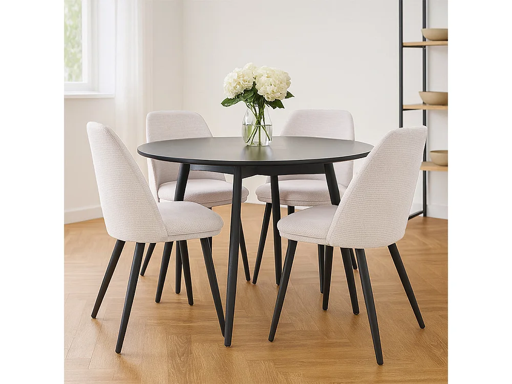 Sedia da sala pranzo Kety in microfibra colore beige con gambe in metallo nero