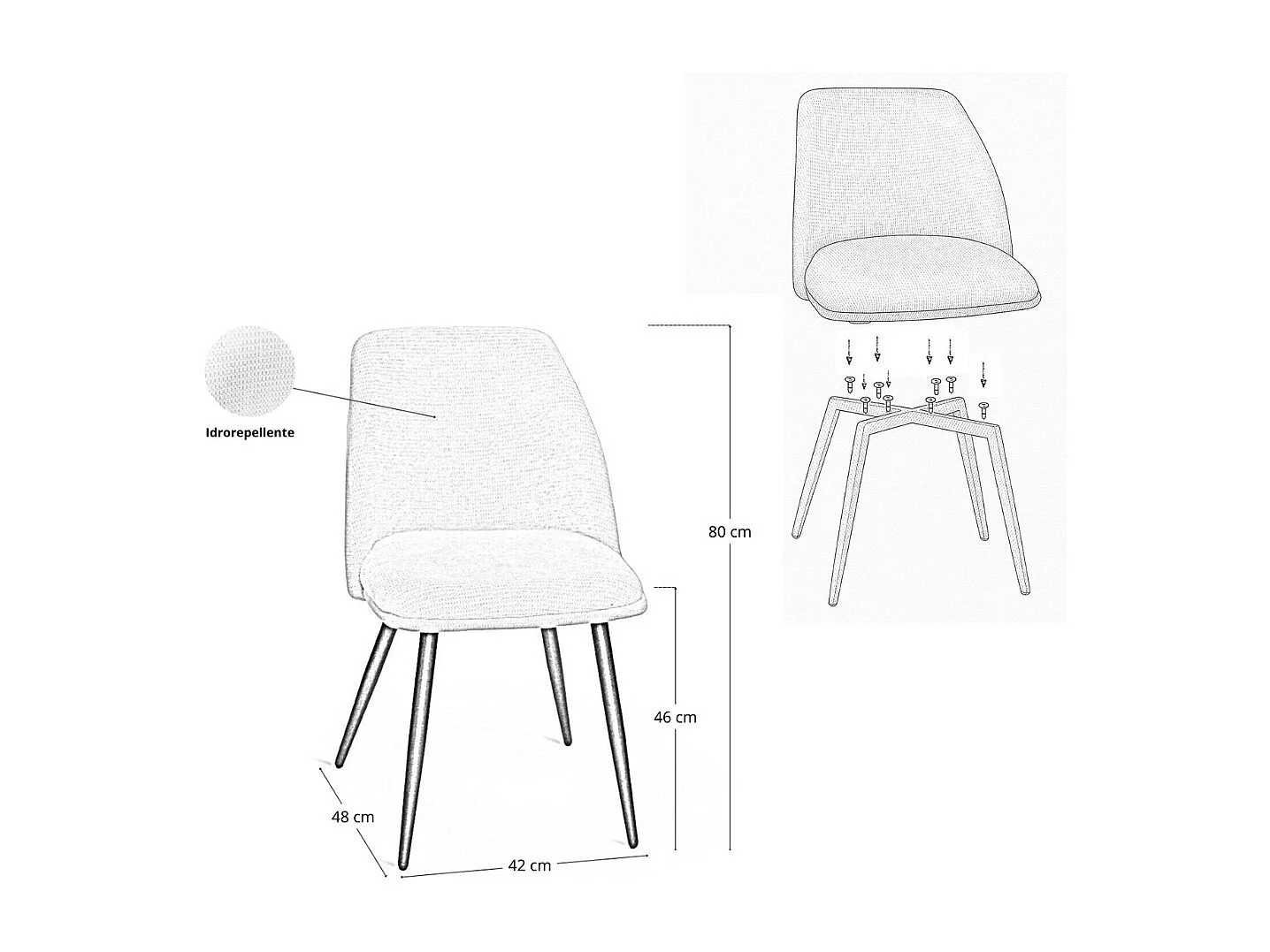 Sedia da sala pranzo Kety in microfibra colore beige con gambe in metallo nero