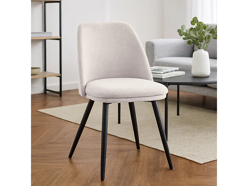 Sedia da sala pranzo Kety in microfibra colore beige con gambe in metallo nero