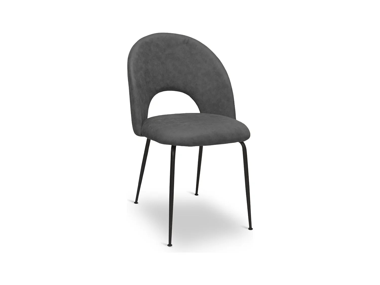 Silla de comedor Paola en microfibra nobuk gris oscuro con patas de metal negro