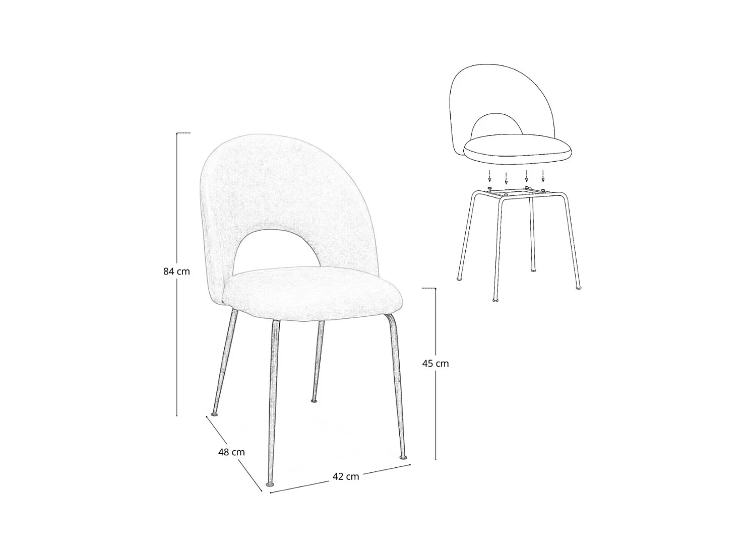 Chaise de salle à manger Paola en microfibre nubuck marron clair avec pieds en métal noir