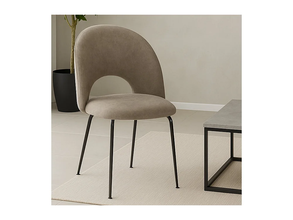 Chaise de salle à manger Paola en microfibre nubuck gris tourterelle avec pieds en métal noir