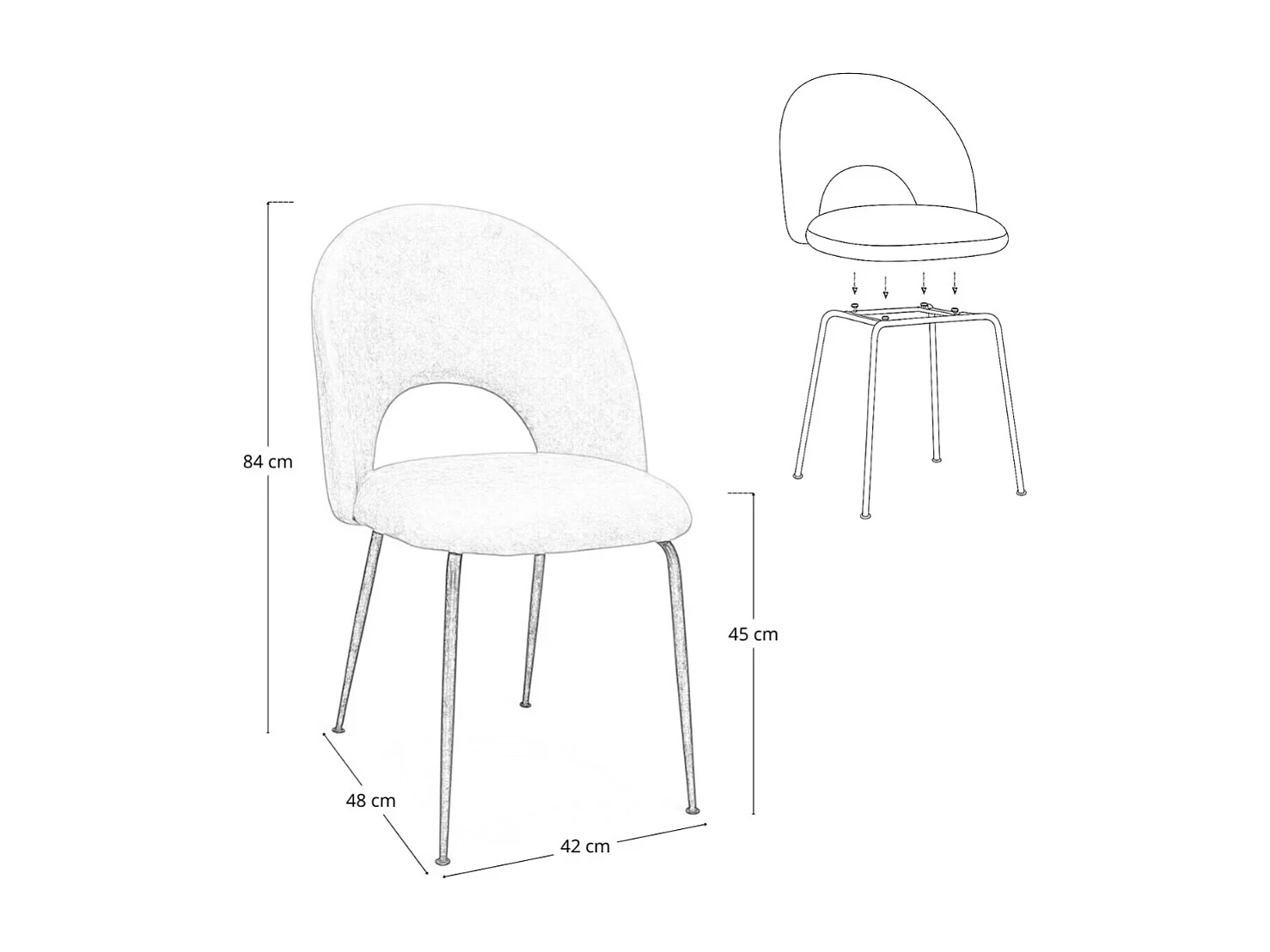 Chaise de salle à manger Paola en microfibre nubuck gris tourterelle avec pieds en métal noir