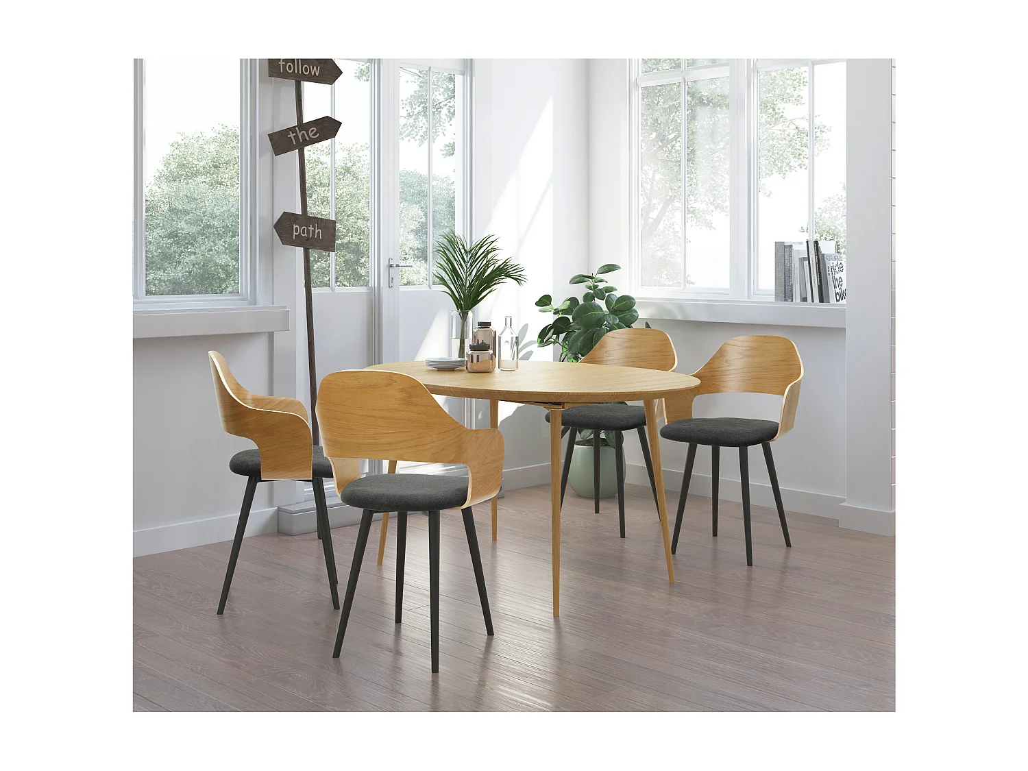 Graham | Ensemble de salle à manger avec 1 table et 4 chaises en chêne aspect noir