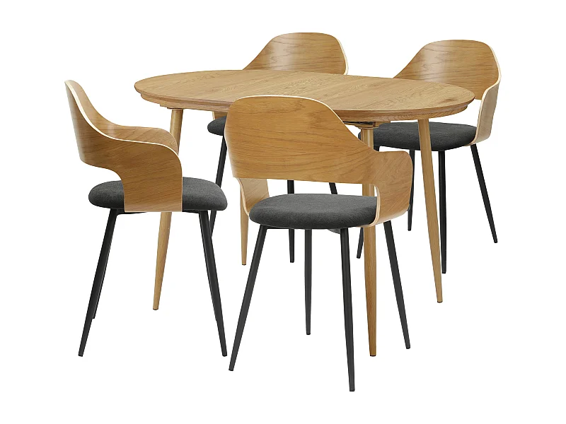 Graham | Ensemble de salle à manger avec 1 table et 4 chaises en chêne aspect noir