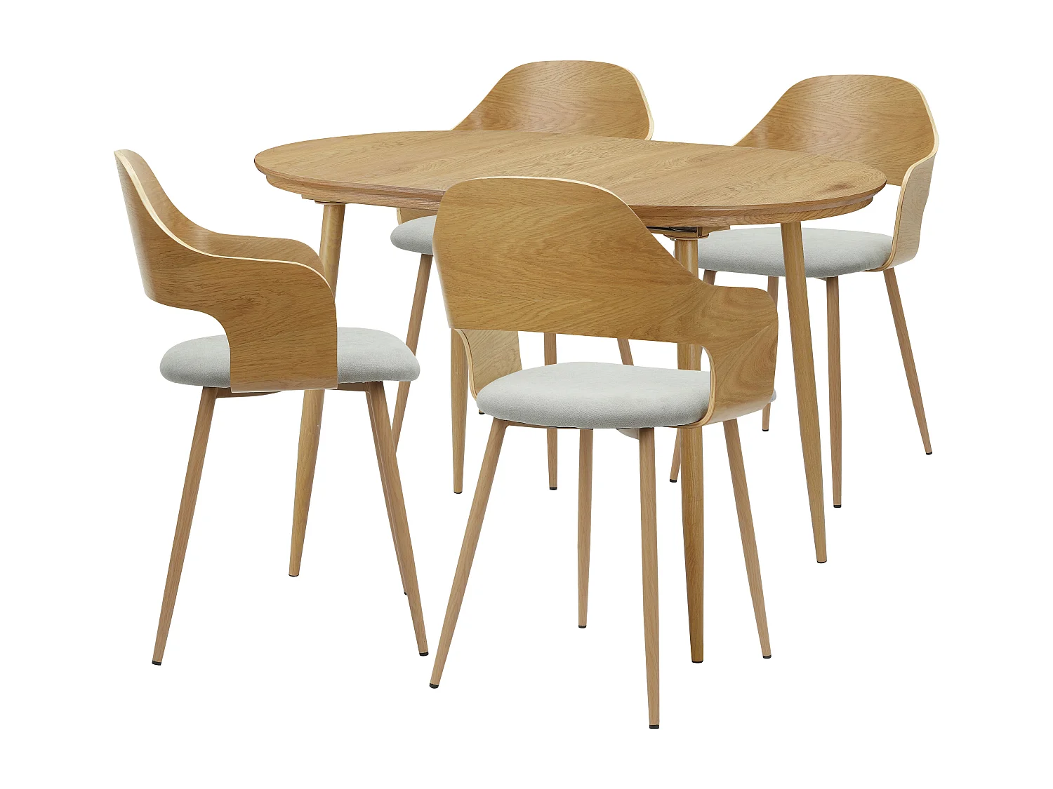Graham | Ensemble de salle à manger avec 1 table et 4 chaises en chêne aspect gris clair