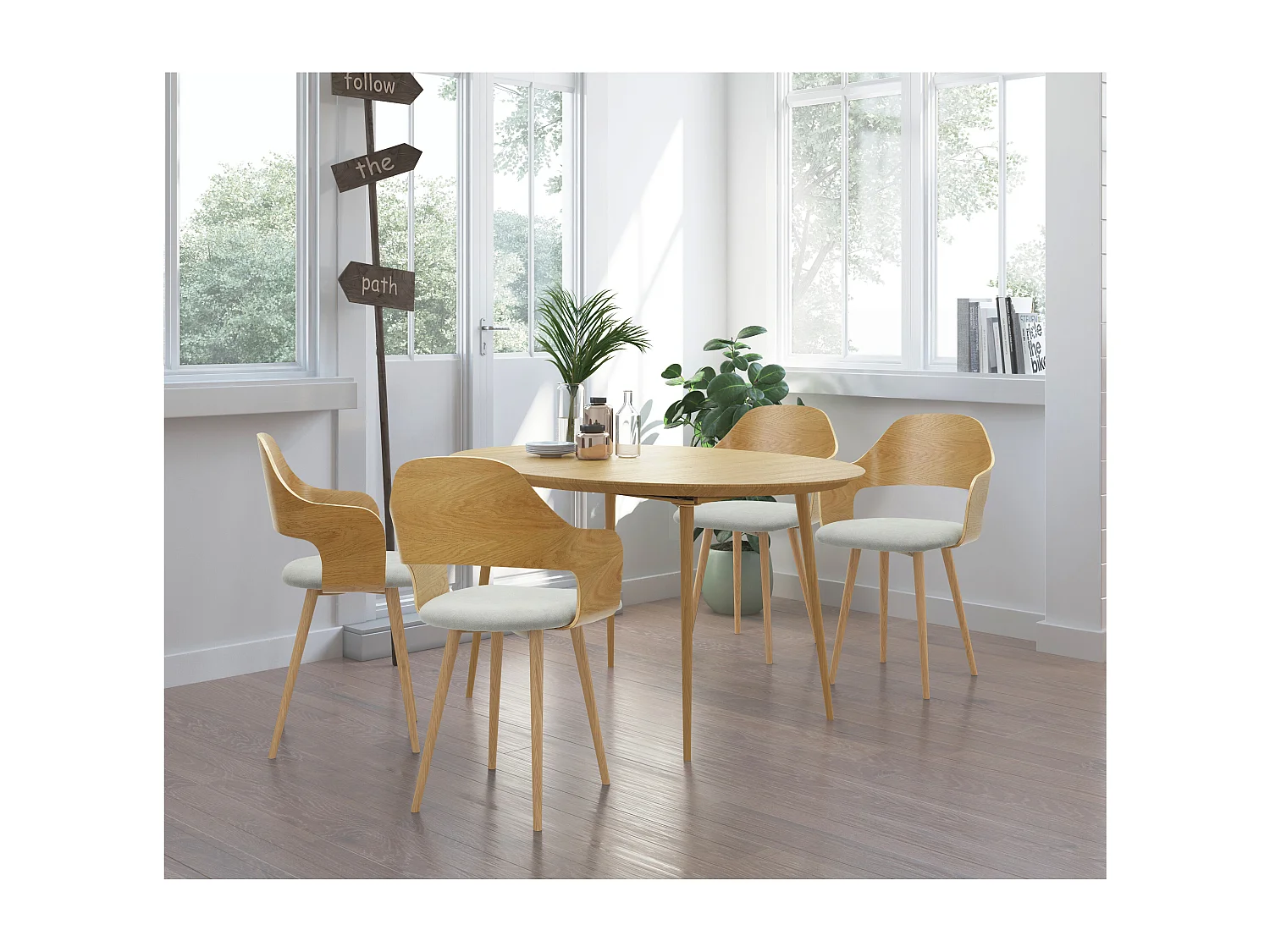 Graham | Ensemble de salle à manger avec 1 table et 4 chaises en chêne aspect gris clair