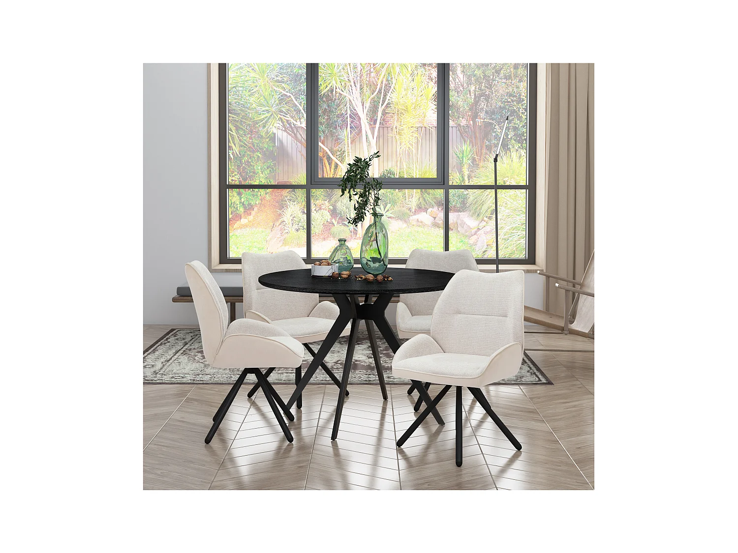 Tilde | Sedia da pranzo in tessuto crema con gambe in metallo nero 2 pz